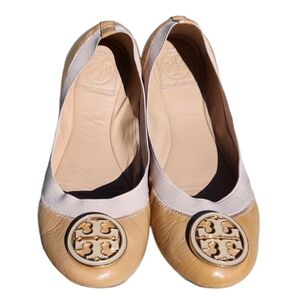 Tory Burch Caroline Nude Patent Leather Stretch Ballet Flats Size 7M